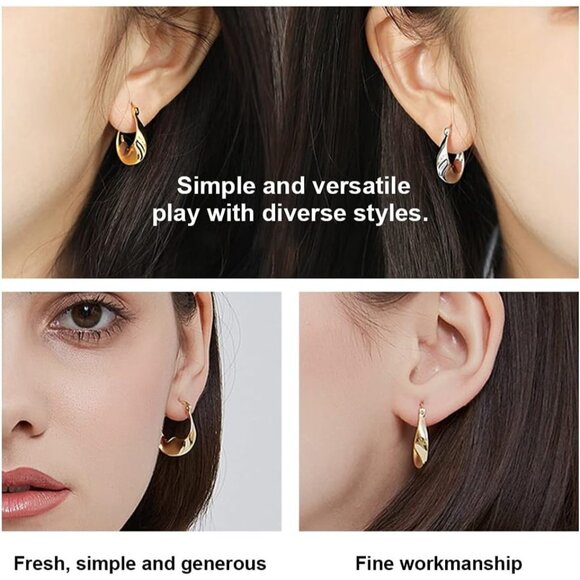 ⚡Gold Hoop Earrings for Women Unique Vintage Chunky Retro Statement Jewelry Gift - Picture 3 of 7
